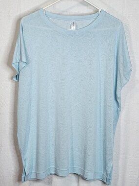 Athleta Modal Blend Light Sea Blue Knit Short Sleeve Athletic Pullover Tee Sz S